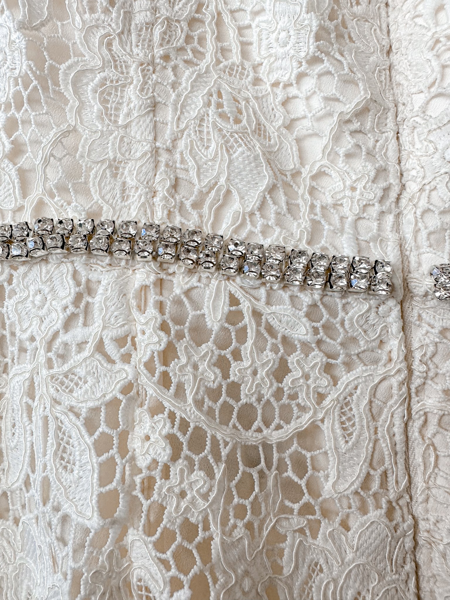 Self-Portrait Cream Lace Diamante Bow Midi Dress