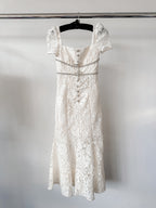 Self-Portrait Cream Lace Diamante Bow Midi Dress