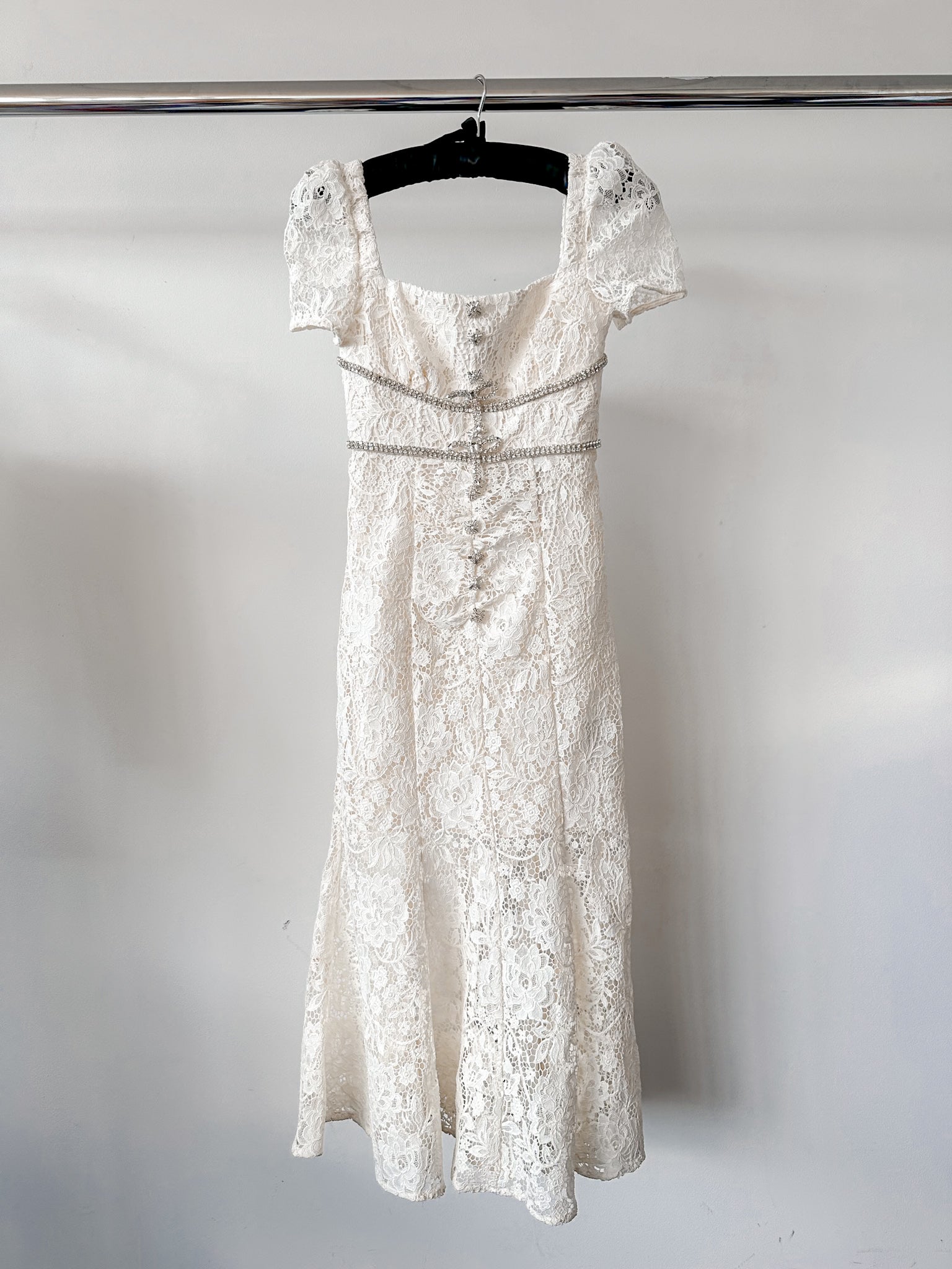 Self-Portrait Cream Lace Diamante Bow Midi Dress