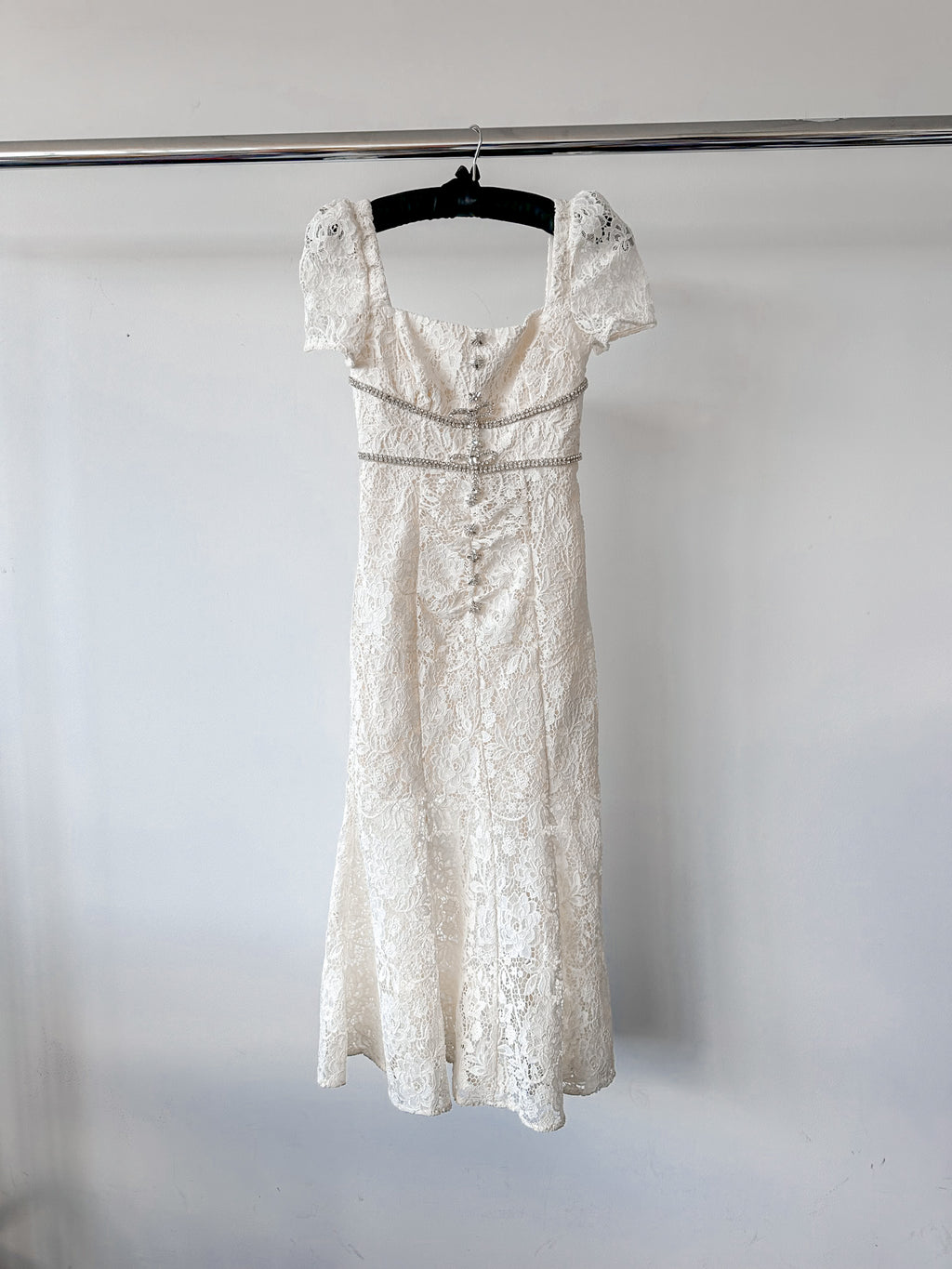 Self-Portrait Cream Lace Diamante Bow Midi Dress