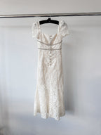 Self-Portrait Cream Lace Diamante Bow Midi Dress
