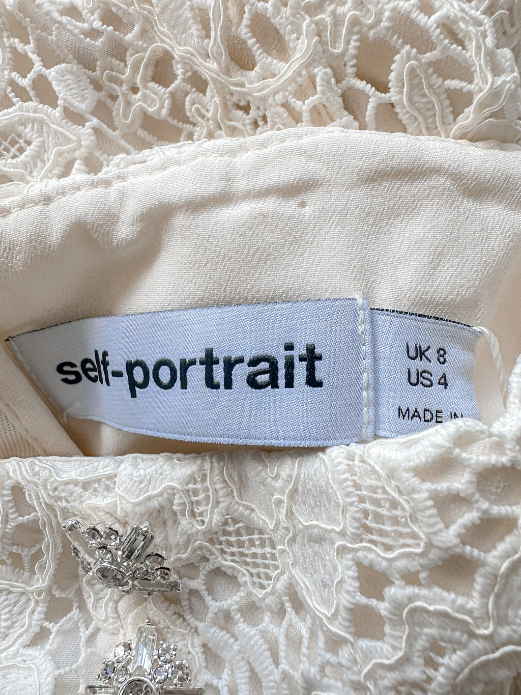 Self-Portrait Cream Lace Diamante Bow Midi Dress