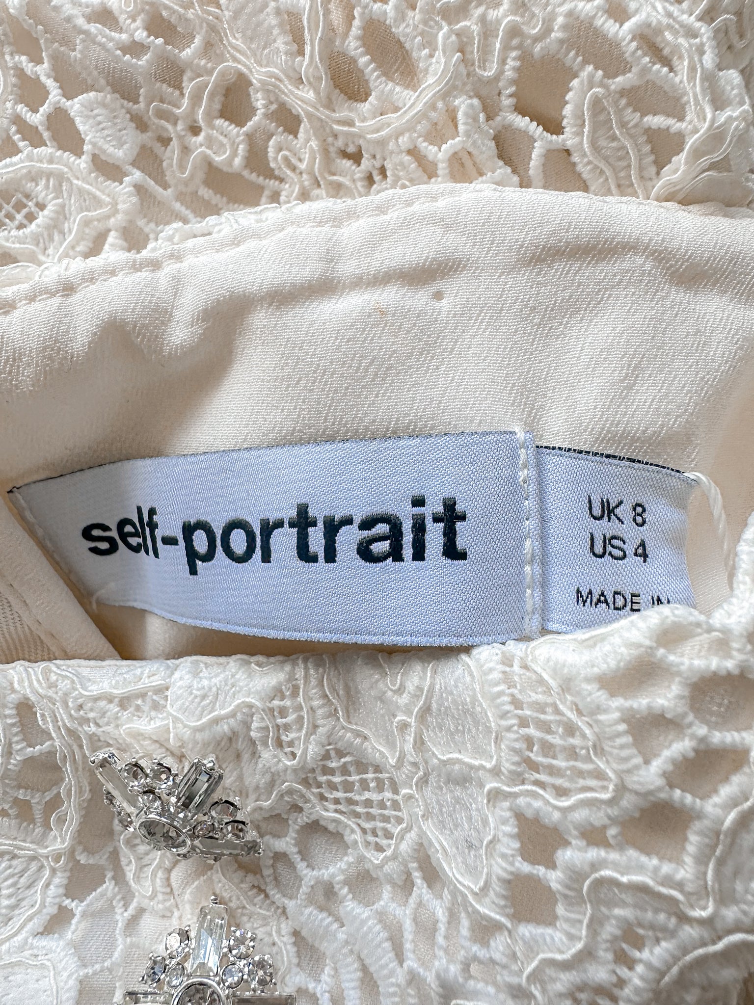 Self-Portrait Cream Lace Diamante Bow Midi Dress