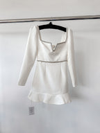 Self-Portrait White Bonded Crepe Long Sleeve Mini Dress