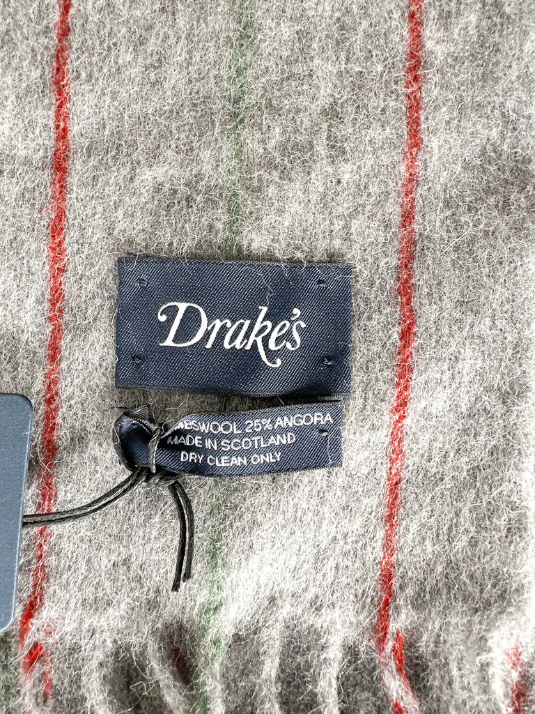 Drake's Light Grey Lambswool Angora Striped Scarf - House Of Huntington