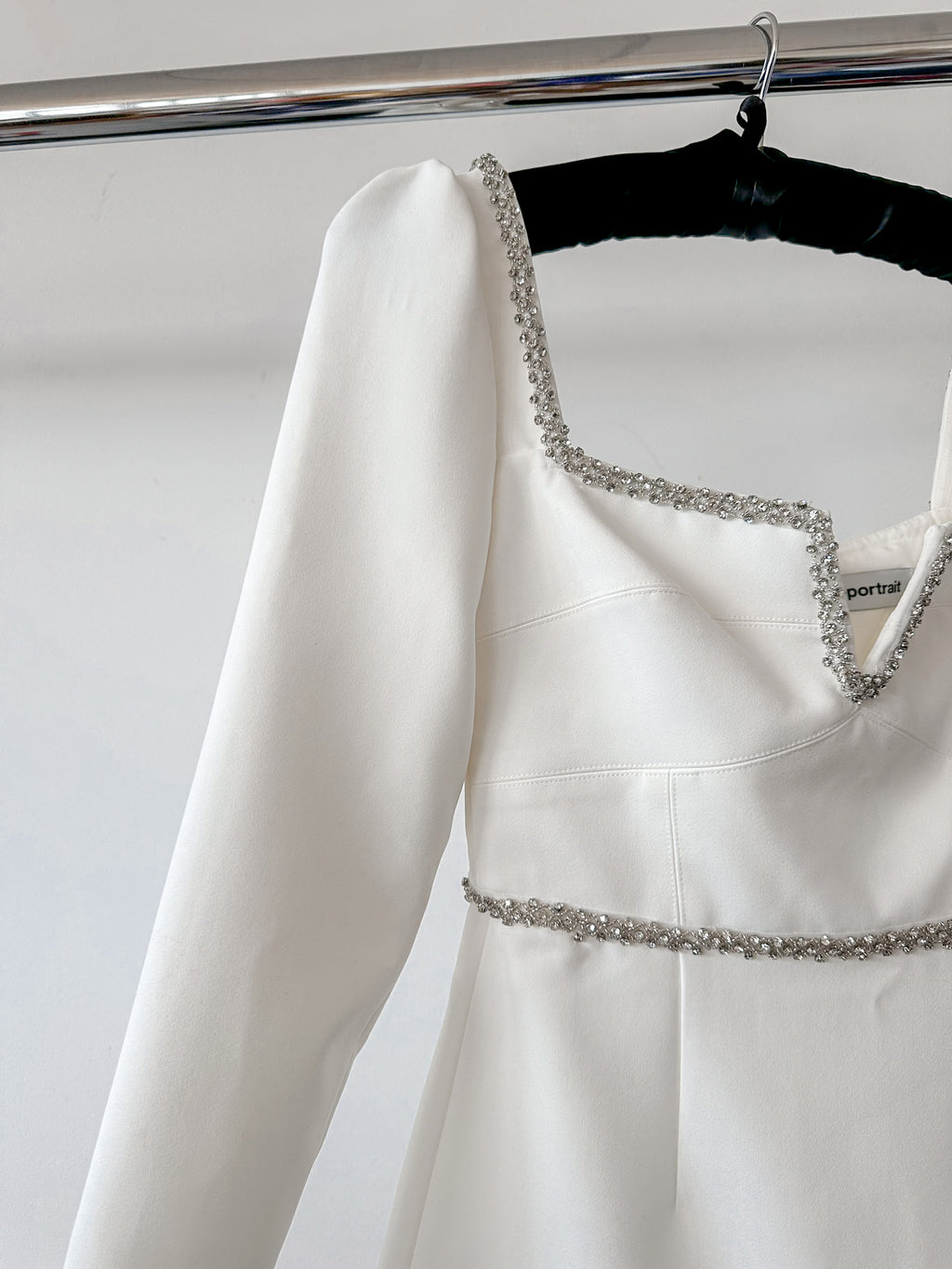 Self-Portrait White Bonded Crepe Long Sleeve Mini Dress