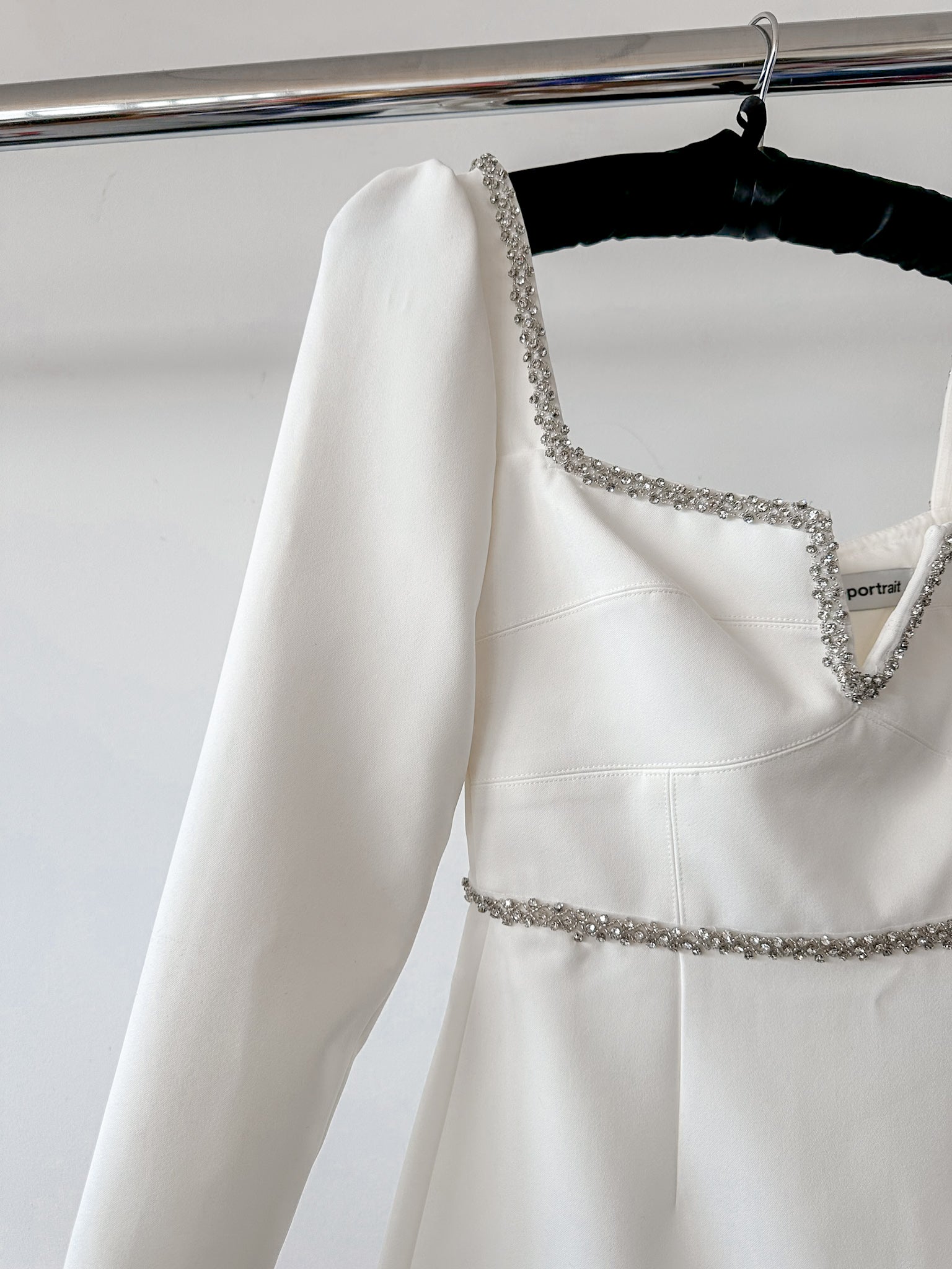 Self-Portrait White Bonded Crepe Long Sleeve Mini Dress