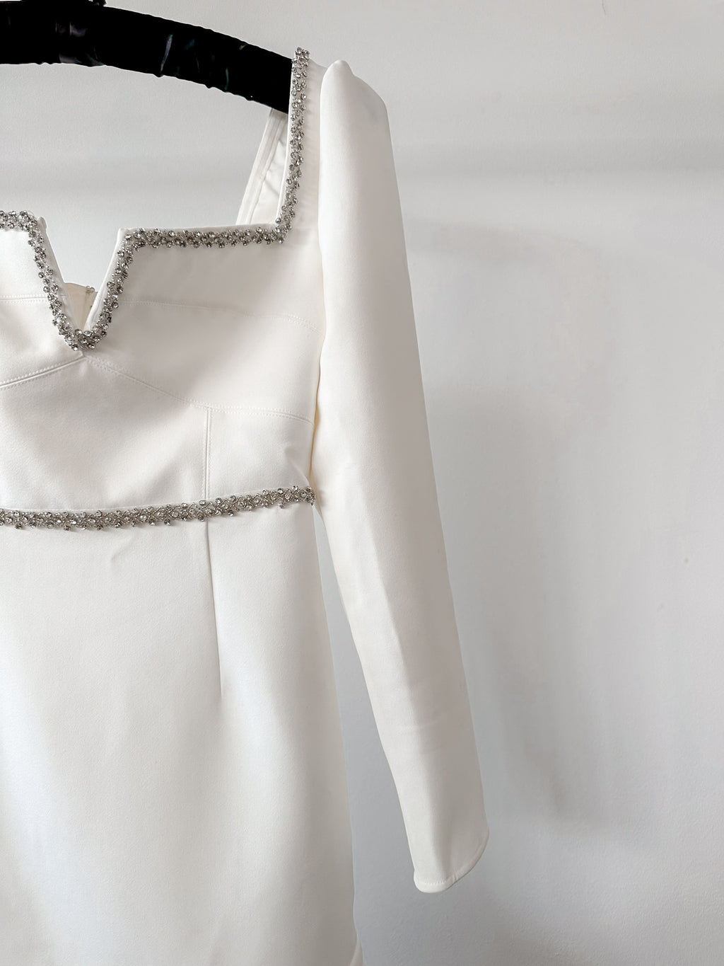 Self-Portrait White Bonded Crepe Long Sleeve Mini Dress