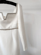 Self-Portrait White Bonded Crepe Long Sleeve Mini Dress