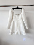 Self-Portrait White Bonded Crepe Long Sleeve Mini Dress