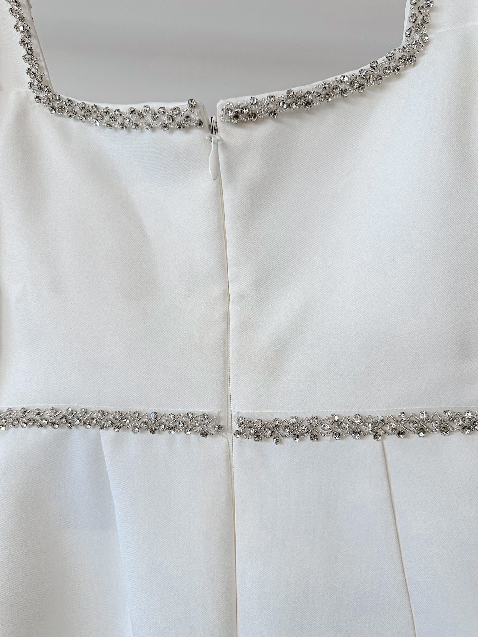 Self-Portrait White Bonded Crepe Long Sleeve Mini Dress