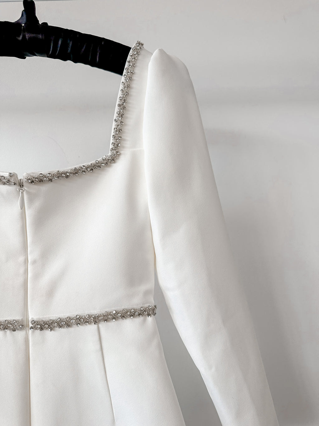 Self-Portrait White Bonded Crepe Long Sleeve Mini Dress