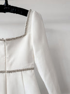 Self-Portrait White Bonded Crepe Long Sleeve Mini Dress