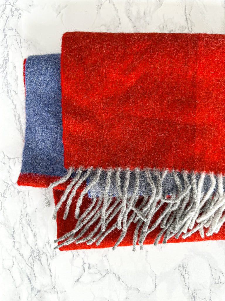 Drake's Red Blue Coloublock Lambswool Angora Scarf - House Of Huntington