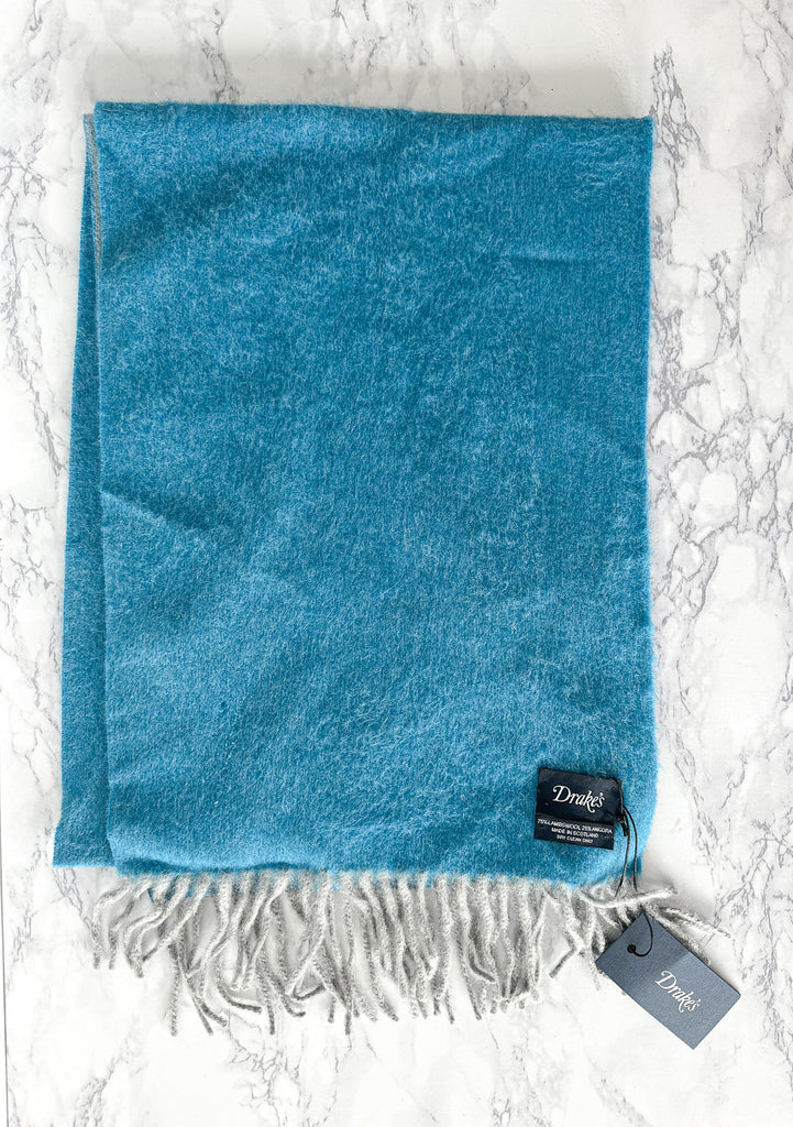 Drake's Turquoise Blue Lambswool Angora Scarf - House Of Huntington