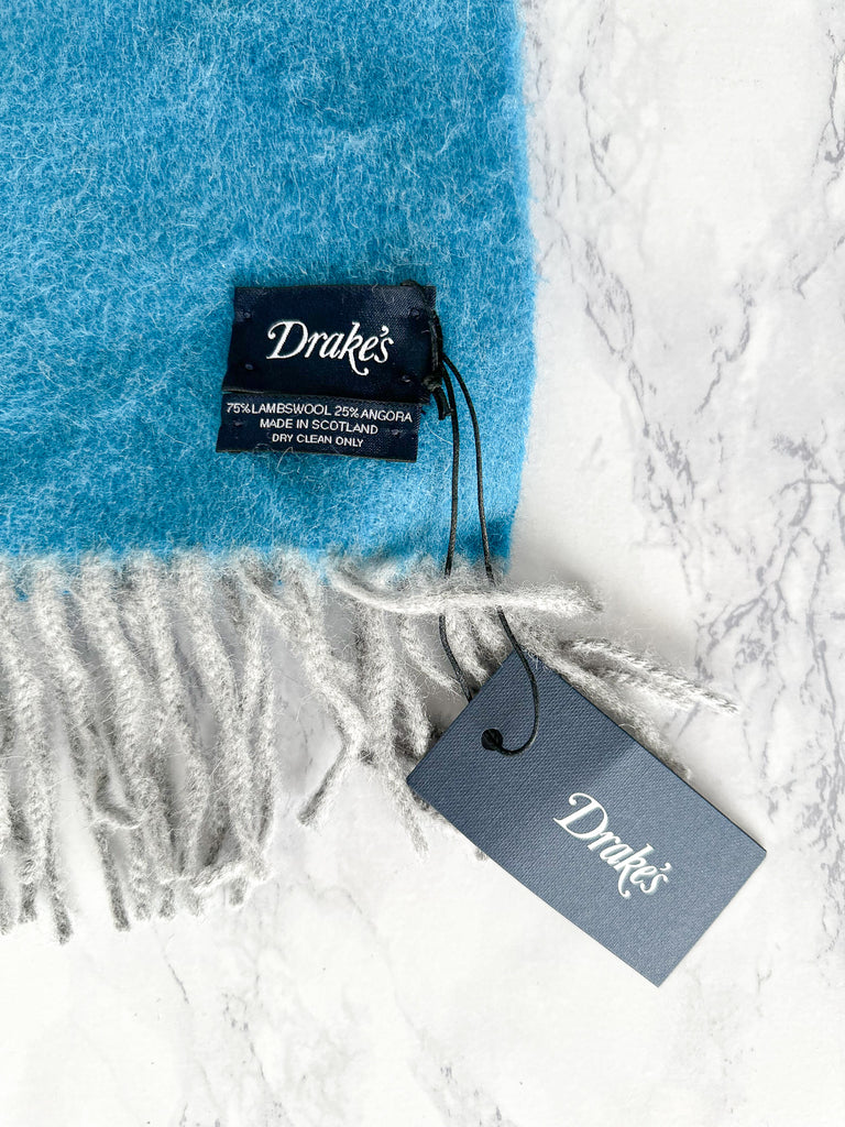 Drake's Turquoise Blue Lambswool Angora Scarf - House Of Huntington