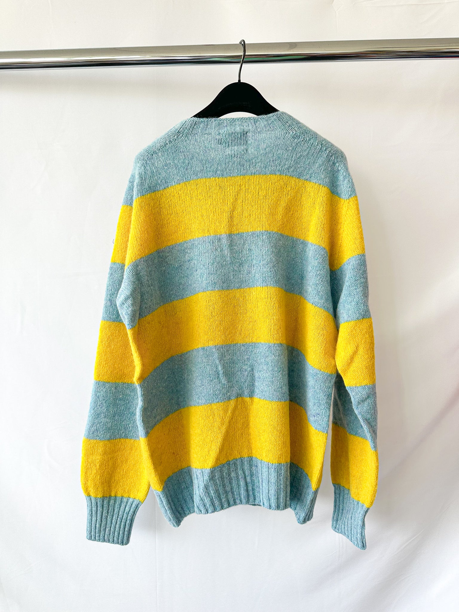 Drake's Shetland Jumper Light Blue Yellow
