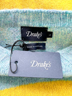 Drake's Shetland Jumper Light Blue Yellow