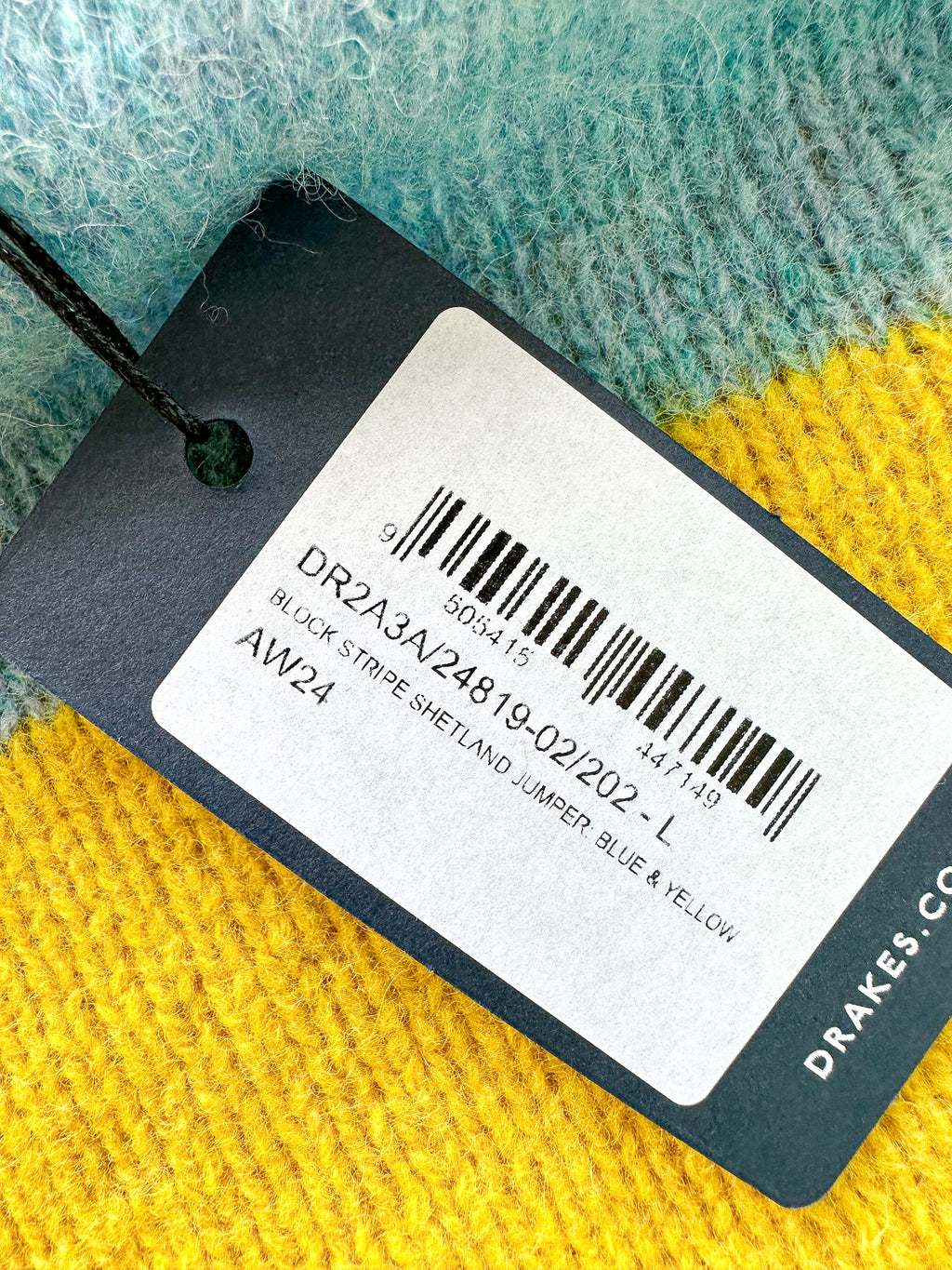 Drake's Shetland Jumper Light Blue Yellow