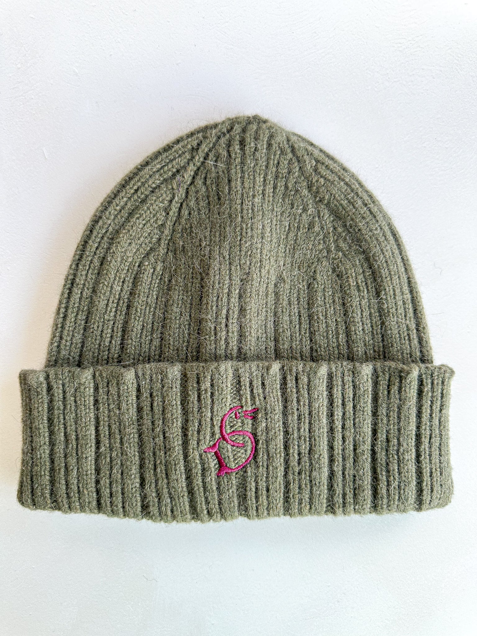 Drake's Olive Green Lambswool Angora Beanie Hat