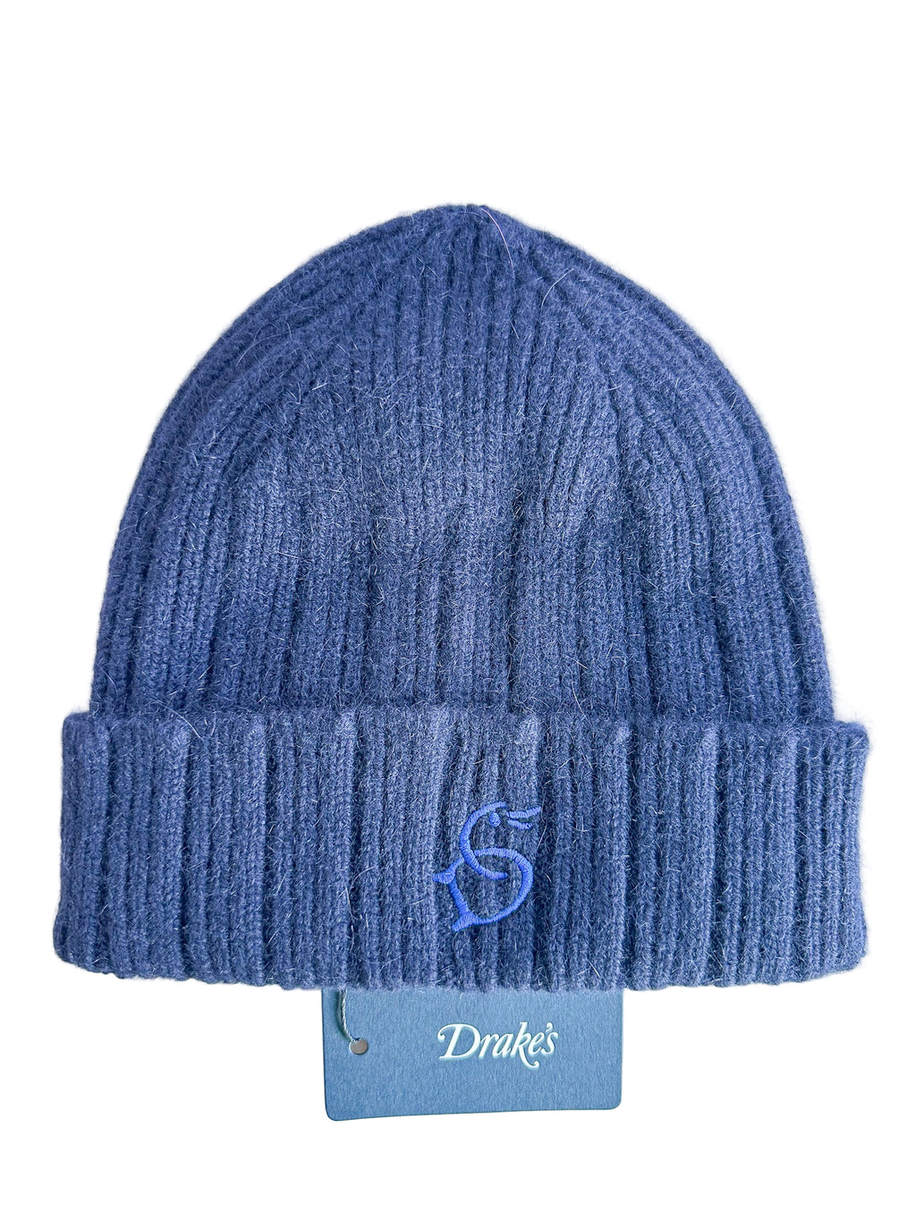 Drake's Navy Lambswool Angora Beanie Hat