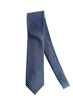 Drake's Navy Silk Tie With Purple Diamond Dot Print