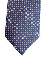 Drake's Navy Silk Tie With Purple Diamond Dot Print