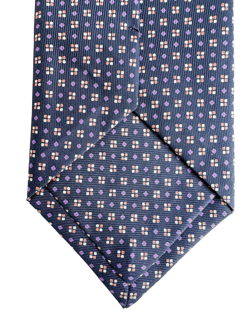 Drake's Navy Silk Tie With Purple Diamond Dot Print