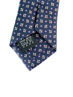 Drake's Navy Silk Tie With Purple Diamond Dot Print