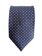 Drake's Navy Silk Tie With Purple Diamond Dot Print