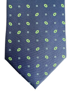 Drake's Marineblaue Seidenkrawatte mit grün-blauem Blumenkreis-Print