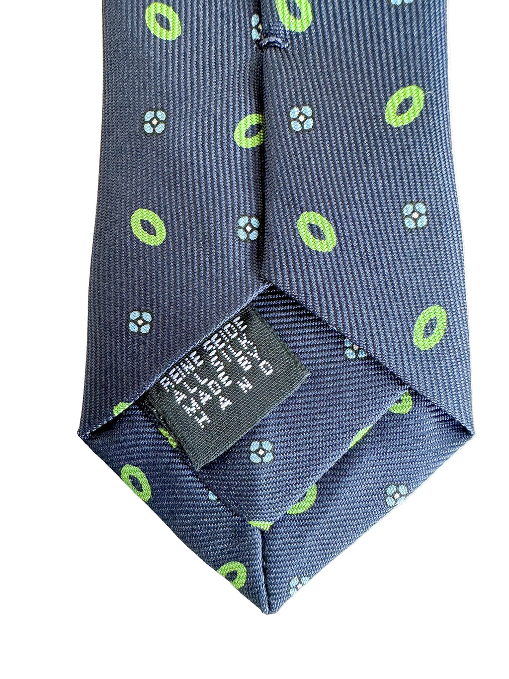 Drake's Marineblaue Seidenkrawatte mit grün-blauem Blumenkreis-Print
