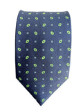Drake's Navy Silk Tie With Green Blue Floral Circle Print