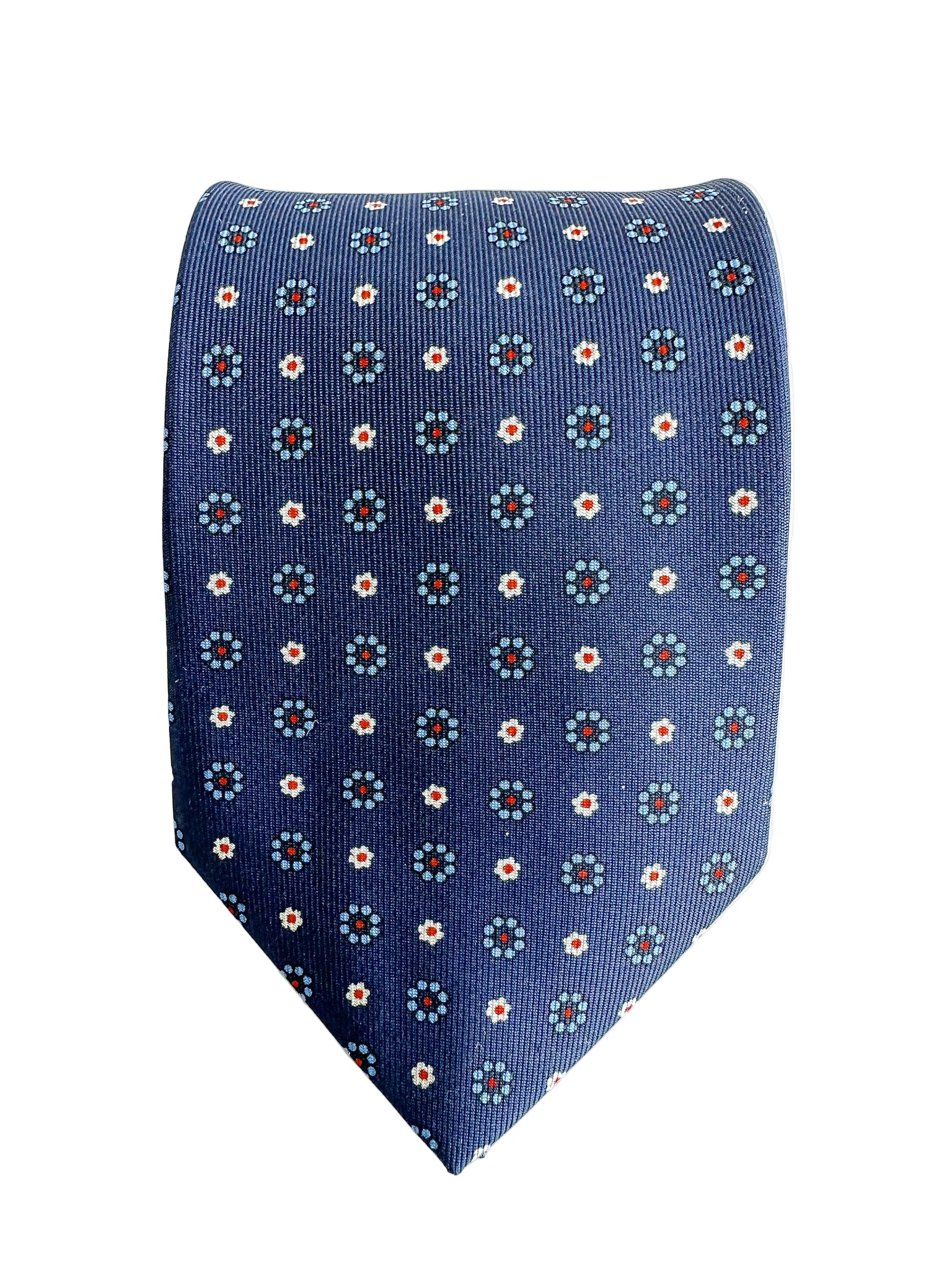 Drake's Marineblaue Seidenkrawatte mit Gänseblümchenmuster