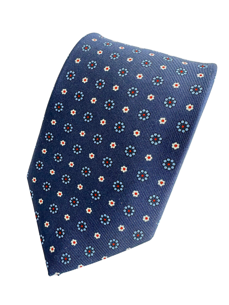 Drake's Navy Daisy Floral Silk Tie