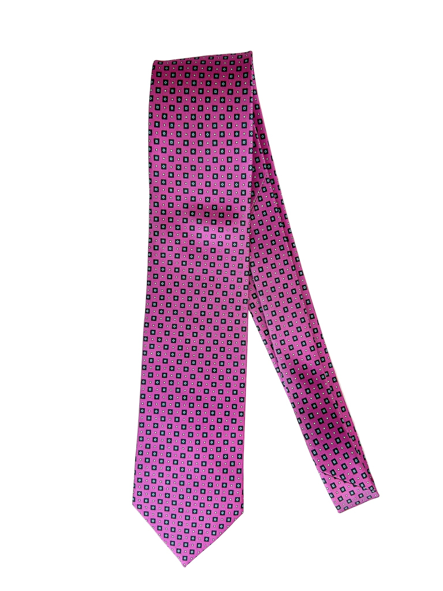 Drake's Pink Navy Diamond Geometric Print Silk Tie