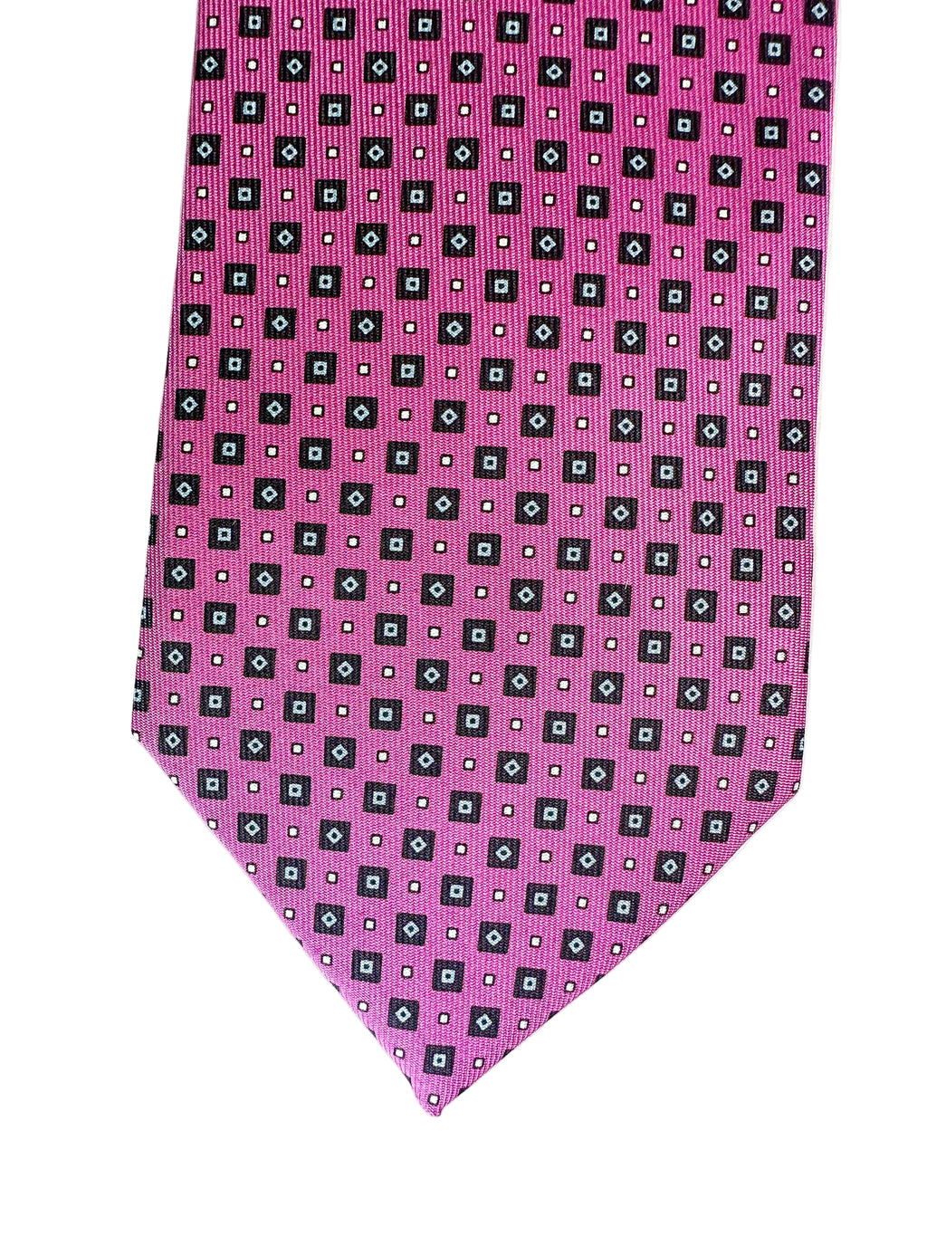 Drake's Pink Navy Diamond Geometric Print Silk Tie