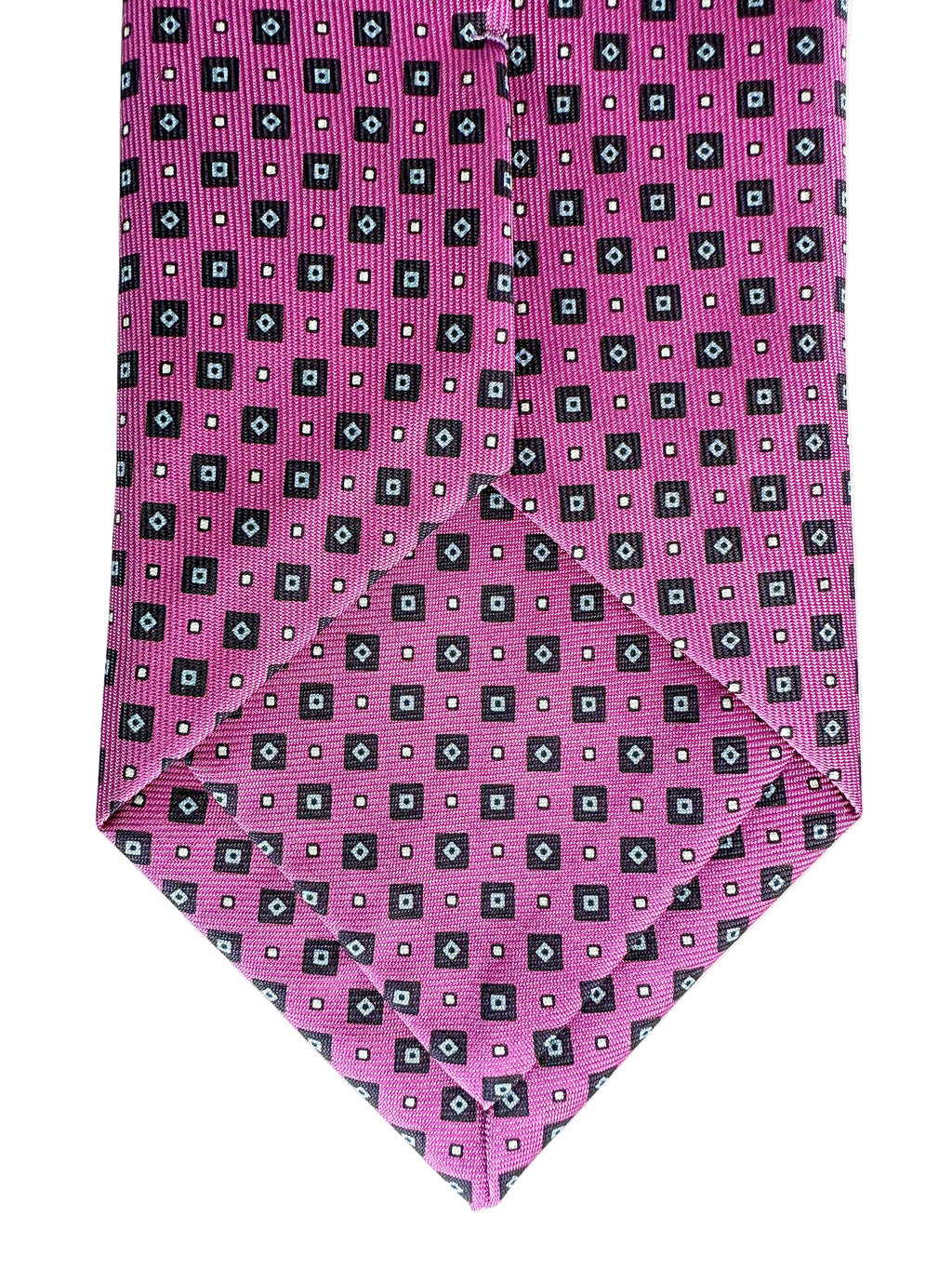 Drake's Pink Navy Diamond Geometric Print Silk Tie