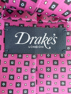 Drake's Pink Navy Diamond Geometric Print Silk Tie