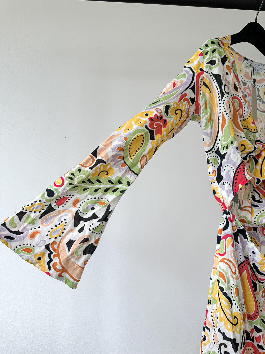 Never Fully Dressed Wrap From Cut-Out Paisley Belle 70s Retro Colourful Playsuit - House Of Huntington