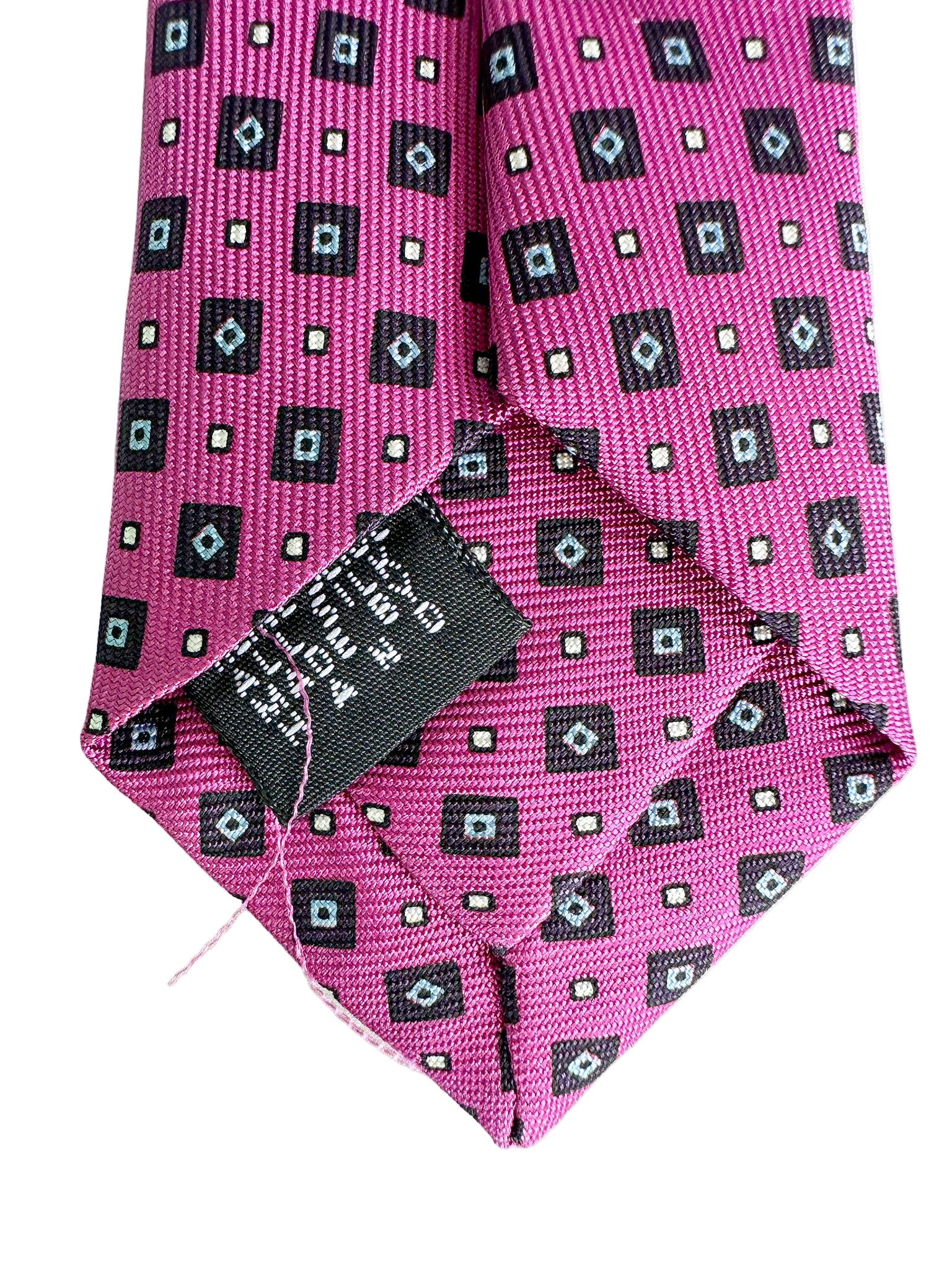 Drake's Pink Navy Diamond Geometric Print Silk Tie