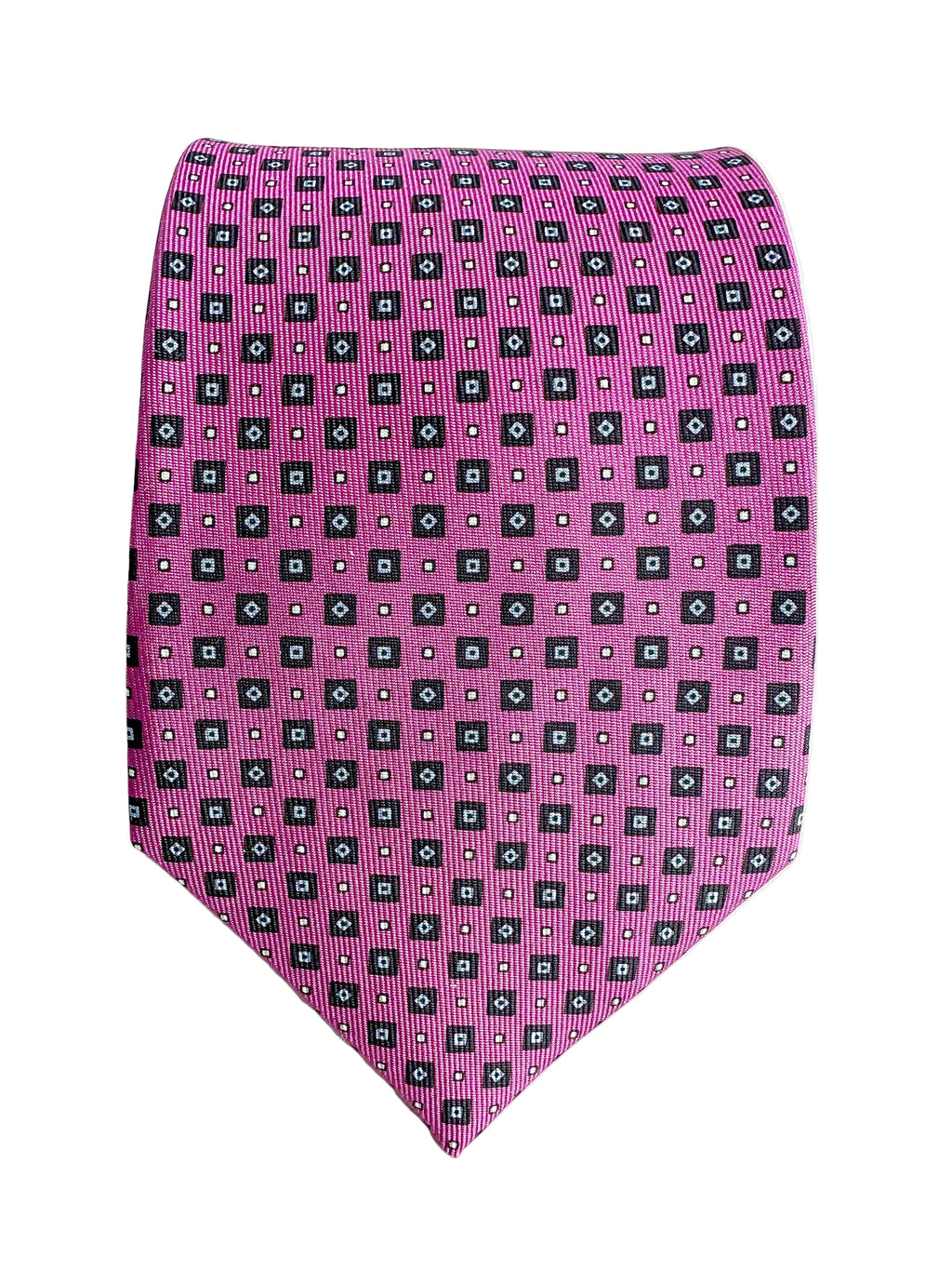 Drake's Pink Navy Diamond Geometric Print Silk Tie