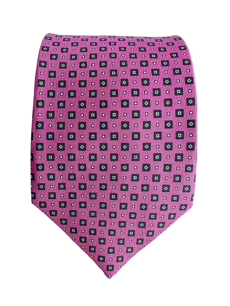 Drake's Pink Navy Diamond Geometric Print Silk Tie