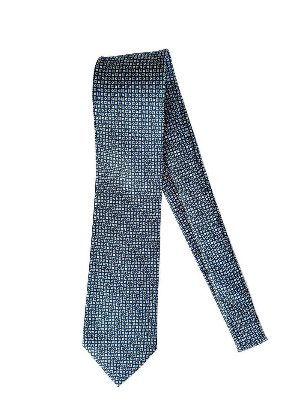 Drake's Geometric Navy Tie With Mustard Blue Floral