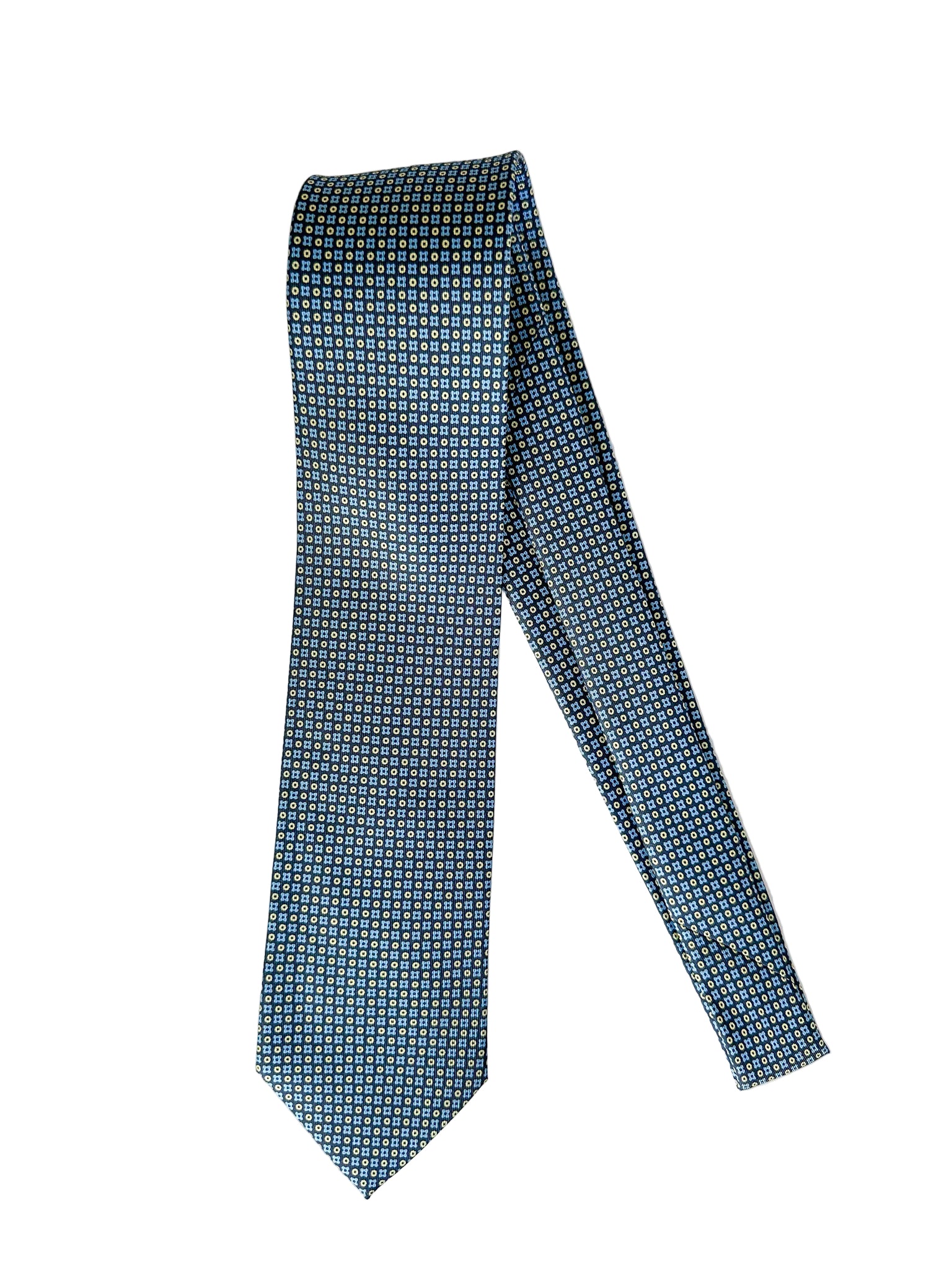 Drake's Geometric Navy Tie With Mustard Blue Floral