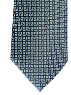 Drake's Geometric Navy Tie With Mustard Blue Floral