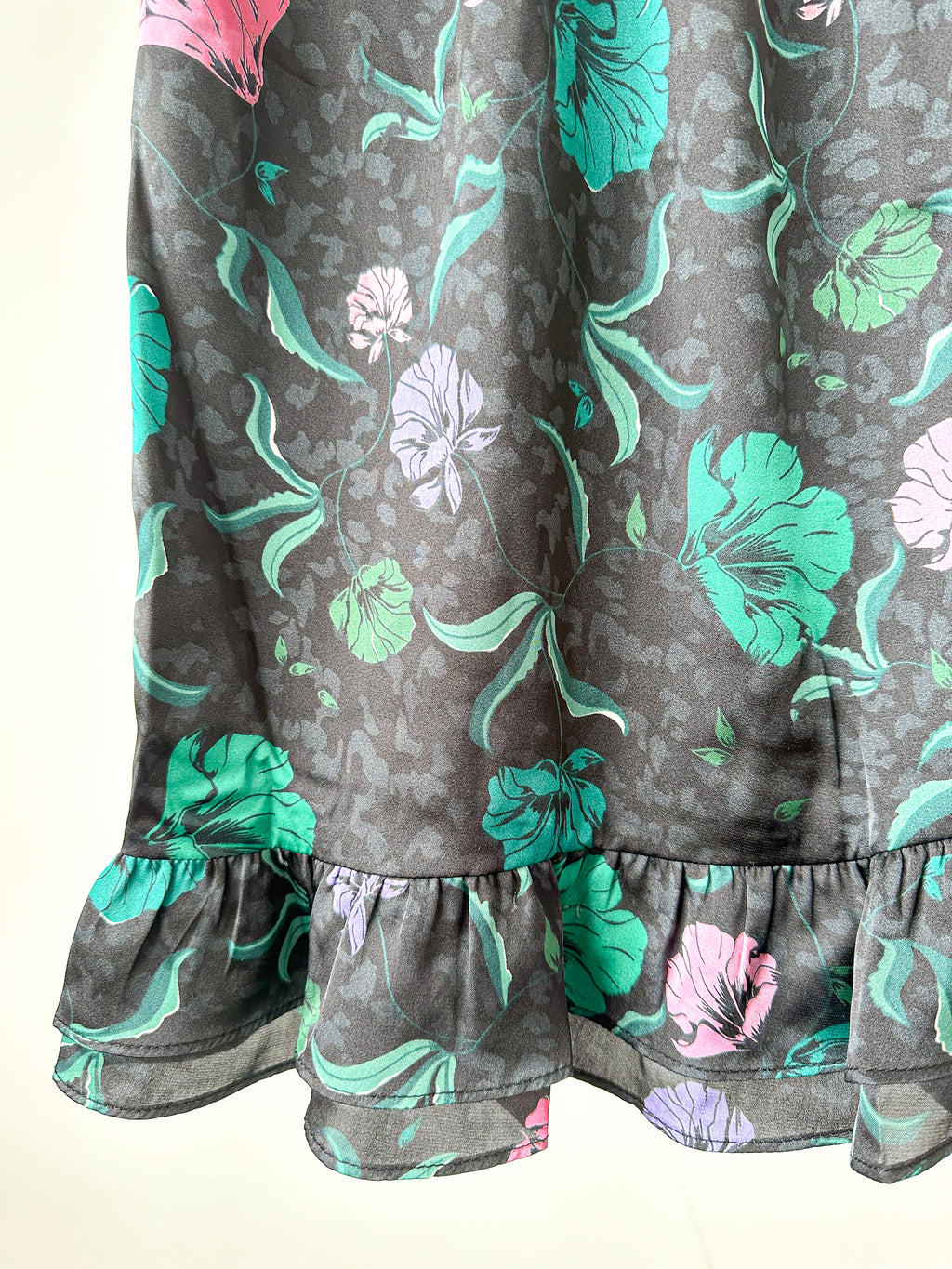 IKKS Floral Print Ruffle Detail Wrap Style Satin Dress - House Of Huntington