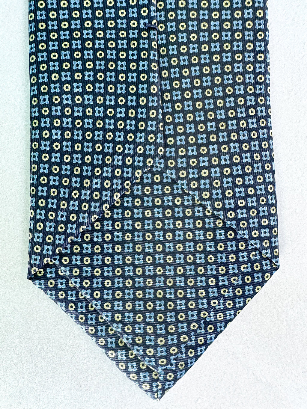 Drake's Geometric Navy Tie With Mustard Blue Floral