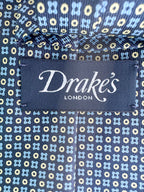 Drake's Geometric Navy Tie With Mustard Blue Floral