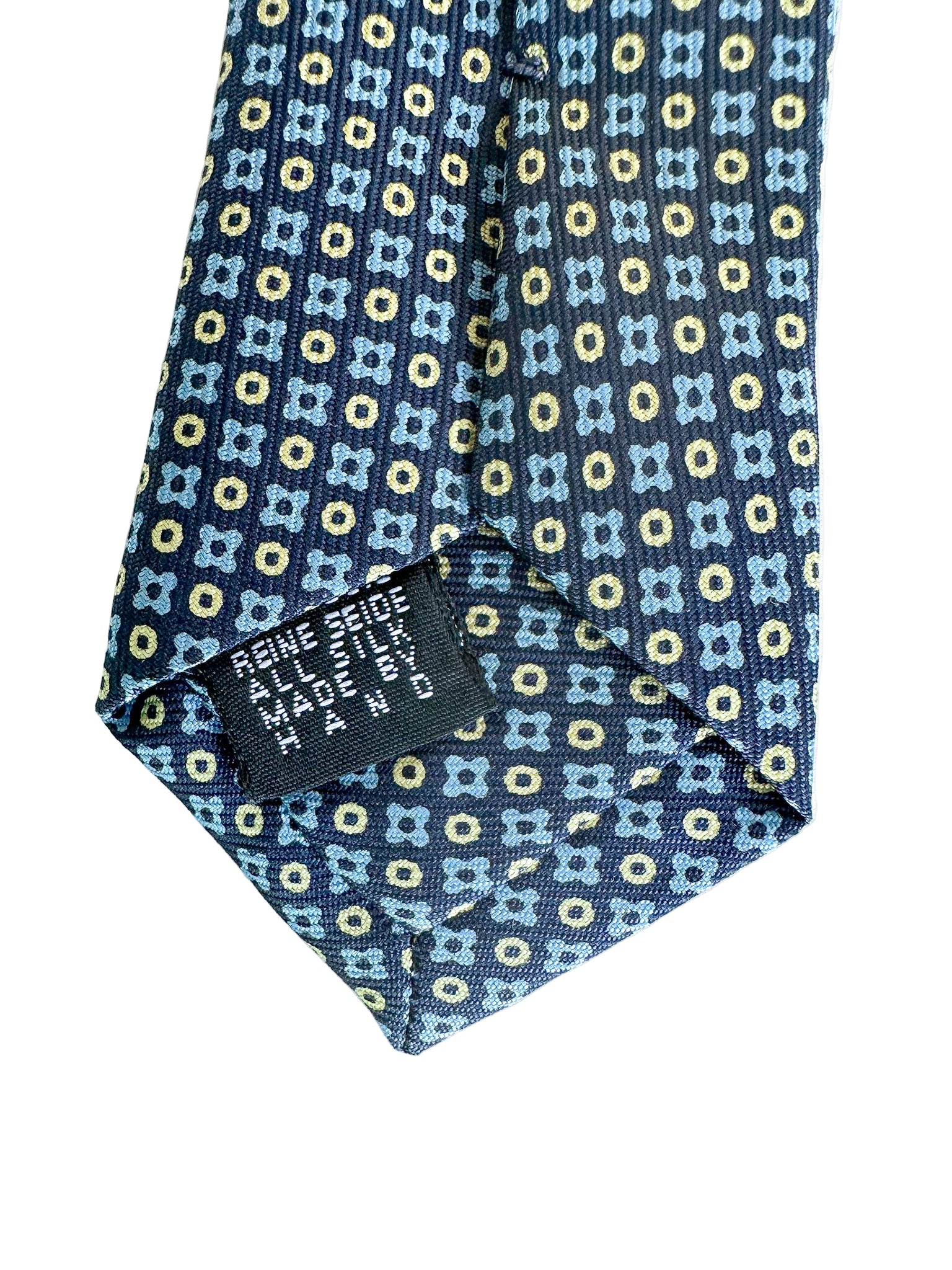 Drake's Geometric Navy Tie With Mustard Blue Floral